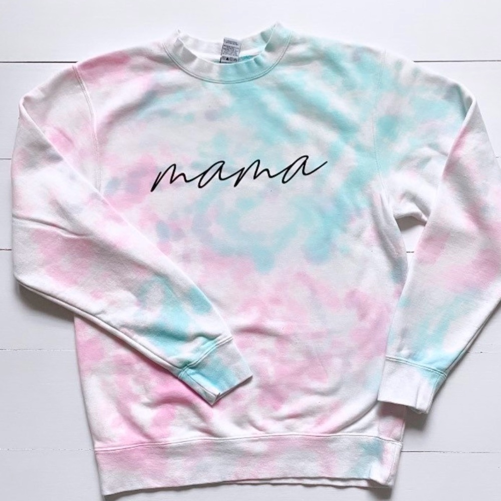 Mama light blue and pink tie-dye crewneck